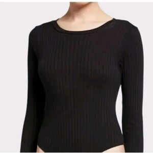 RE/DONE Black Ribbed Bodysuit Crewneck Long Sleeve Size XS